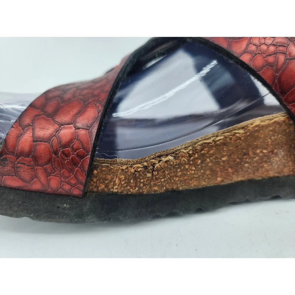 Birkenstock‎ Birki's Sylt Sandals Womens 37/US 6 Red Metallic Cross Strap Cork